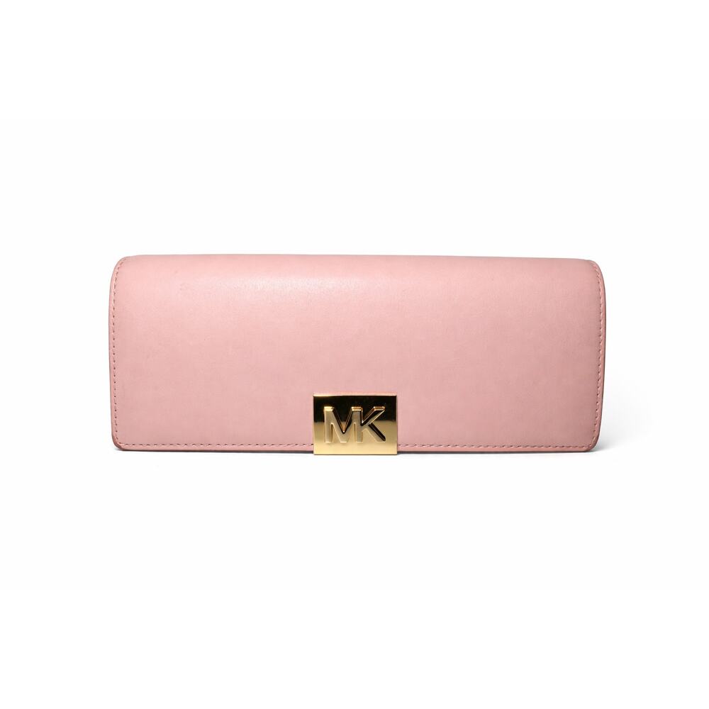 Michael Kors Pink Leather Envelope Clutch Wallet MK‎ Logo Evening Bag